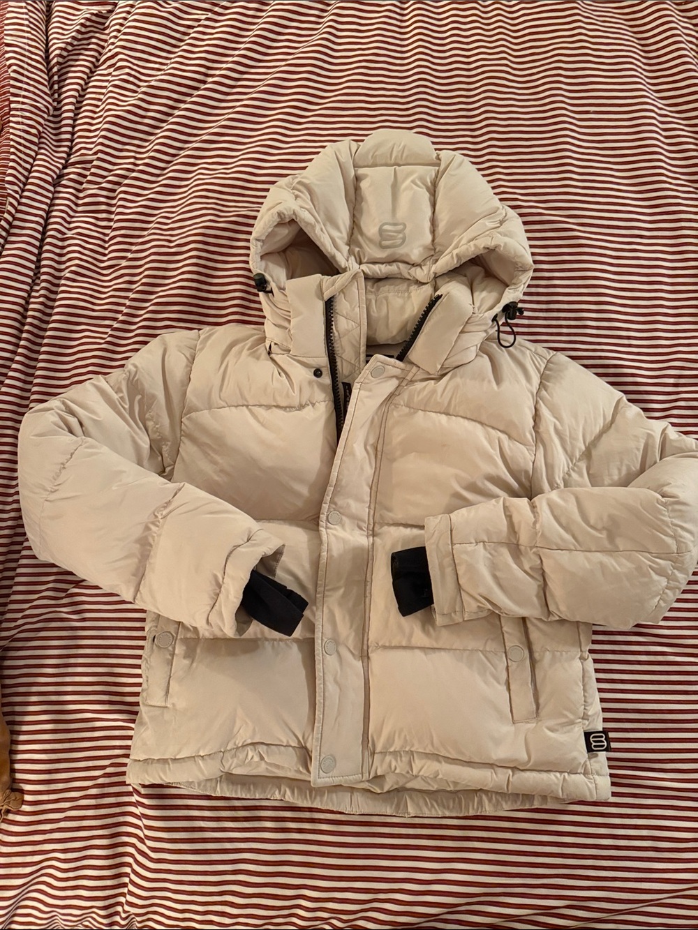 Aritzia Light Cream Puffer Jacket with Removable Hood